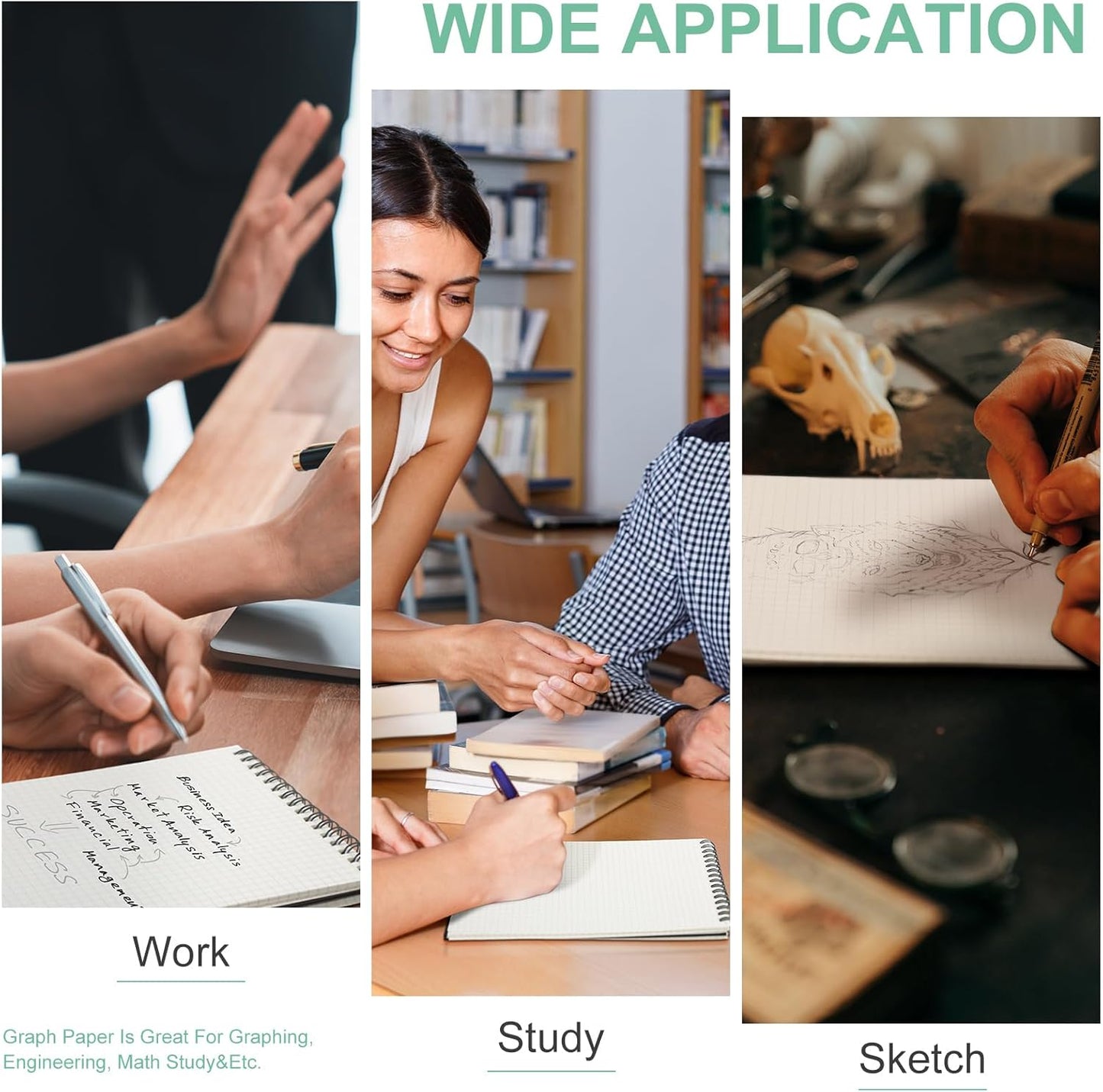 Engrowtic 6 Pack Graph Paper Spiral Notepad A5 Top Wirebound Notepad Grid Notebook Steno Pad Memo Notebook Grid Paper 140 Pages for Writing Sketching Drawing Office Supply (Black)