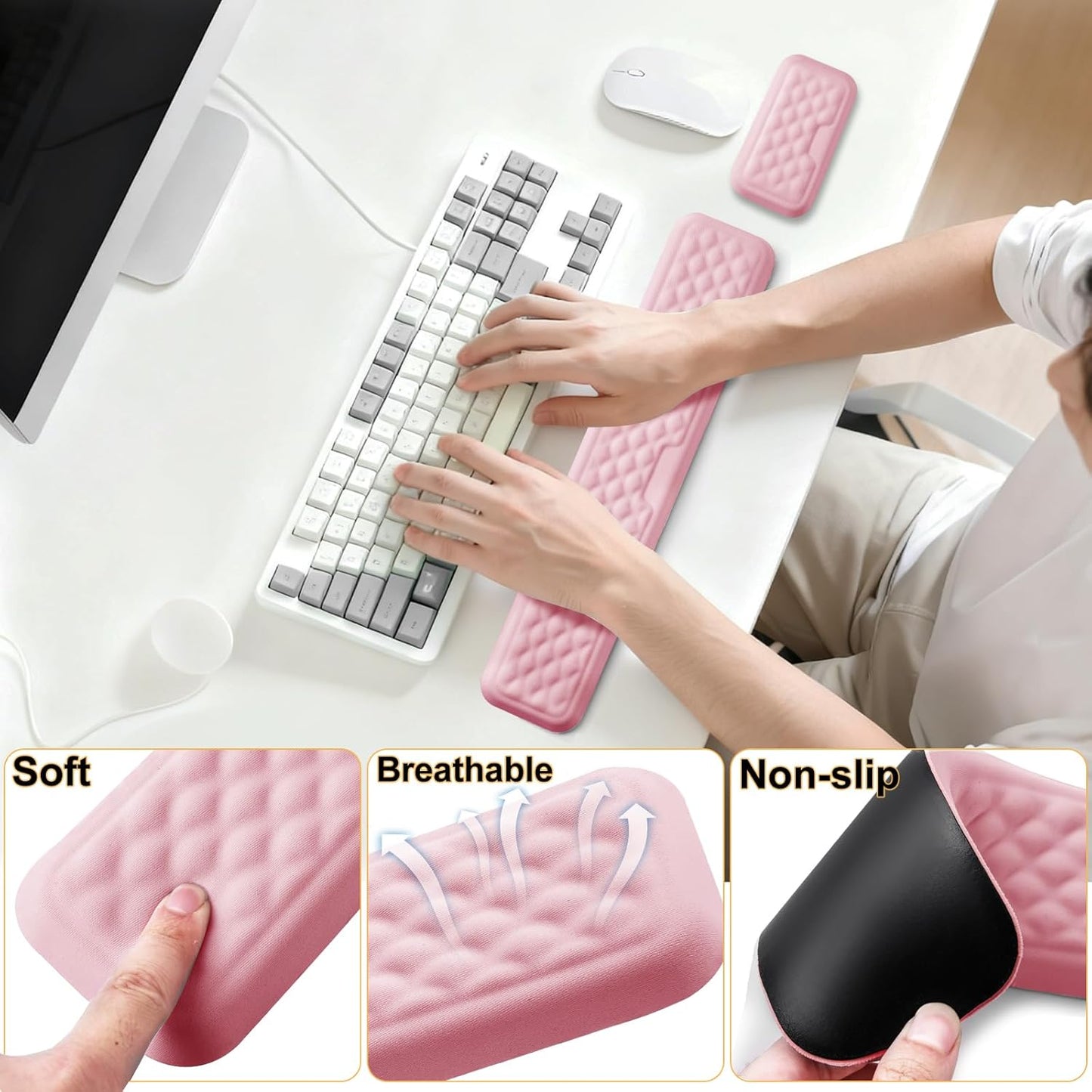 Keyboard Wrist Rest Mouse Wrist Support, Memory Foam Wrist Rest Pad for Computer Laptop, Ergonomic Wrist Cushion Support for Typing Pain Relief, Gaming Home Office, Purple