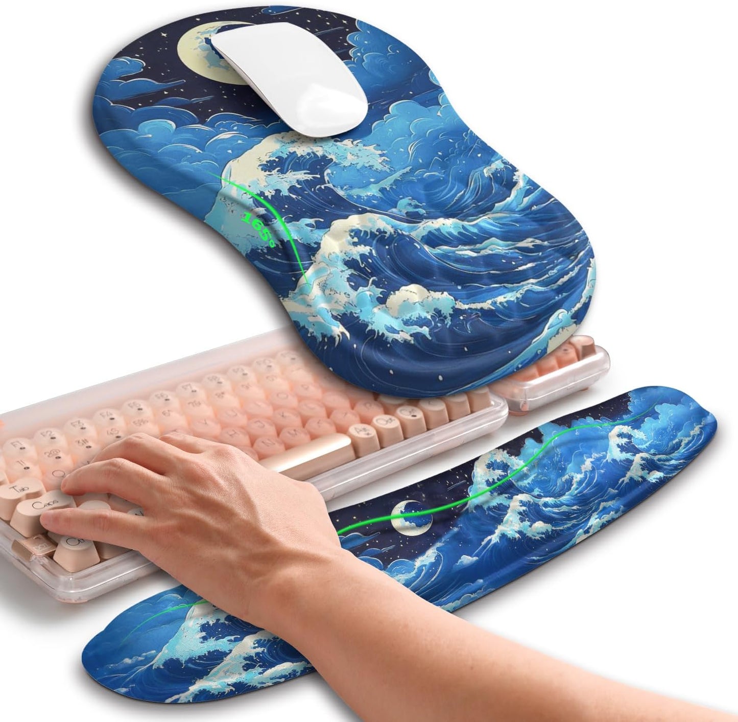 Hokafenle 2in1 Combination, Wave Keyboard Wrist Rest and Ergonomic Curvature Mouse Pad Wrist Support for Relieve Wrist Pain, Filled with Soft Cushion Memory Foam, Black