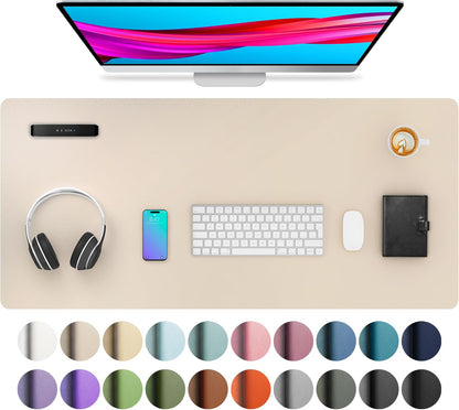 Aothia Non-Slip PU Leather Waterproof Laptop Desk Pad Protector, Blotter Mat, Writing and Mouse Pad for Office & Home, Beige, 23.6" x 13.7" - Colors B