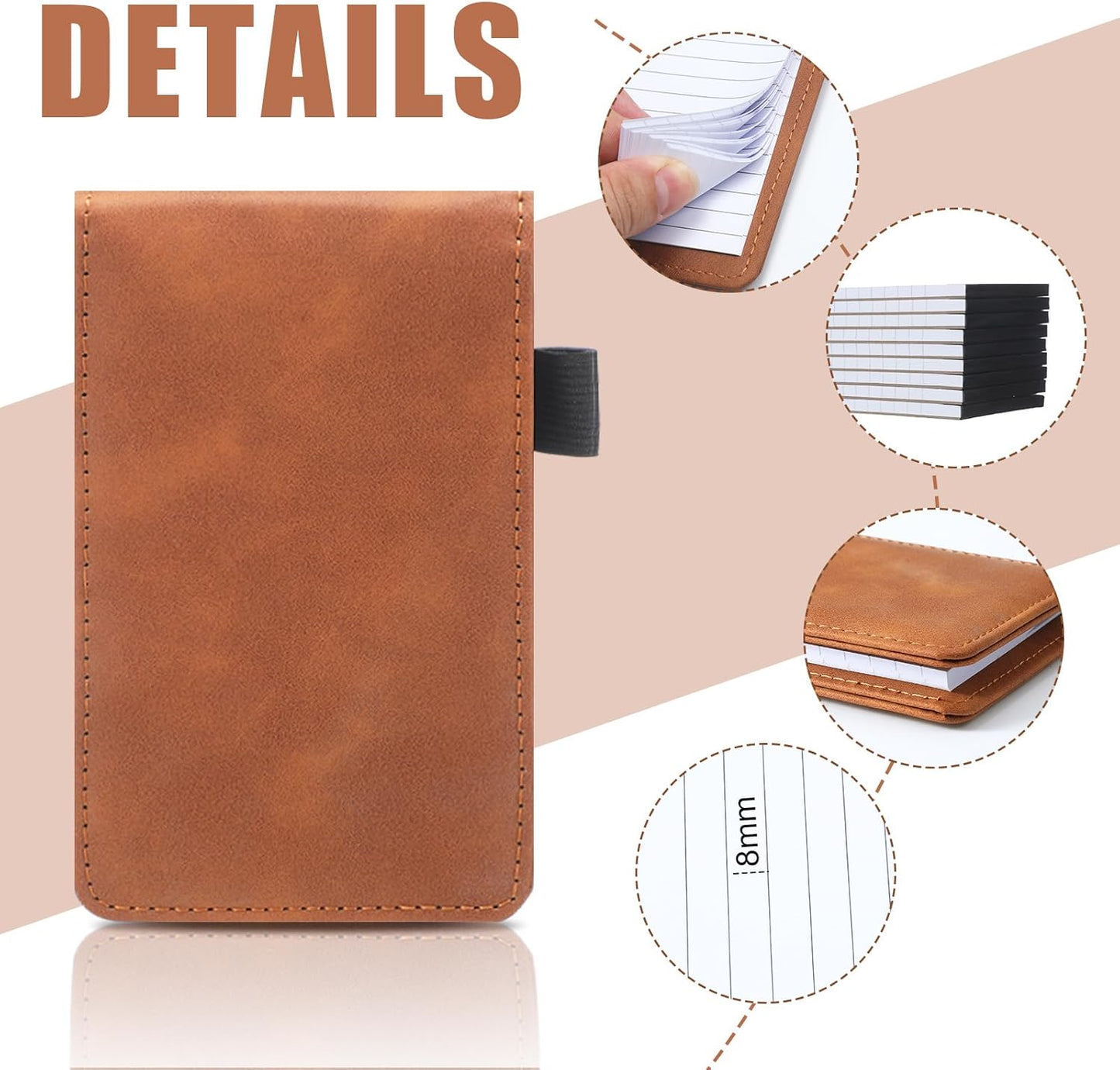 Outus 10 Pcs Mini Pocket Notepad Holder Set Included Small Leather Pocket Notebook Holder with 50 Lined Sheets, Metal Pen, 8 Pcs 3 x 5 Inch Memo Book Refills, 30 Lined Paper Per Note Pad (Black)