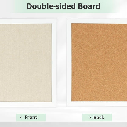 DOLLAR BOSS Bulletin Boards with Linen 1-Pack 16''X 12'' Double-Sided Cork Board for Walls Wood Framed Bulletin Boards, Small Pin Board for Home Kitchen Office Decorative Hanging 10 Pushpins