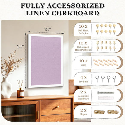 DOLLAR BOSS Bulletin Boards with Linen 1-Pack 16''X 12'' Double-Sided Cork Board for Walls Wood Framed Bulletin Boards, Small Pin Board for Home Kitchen Office Decorative Hanging 10 Pushpins