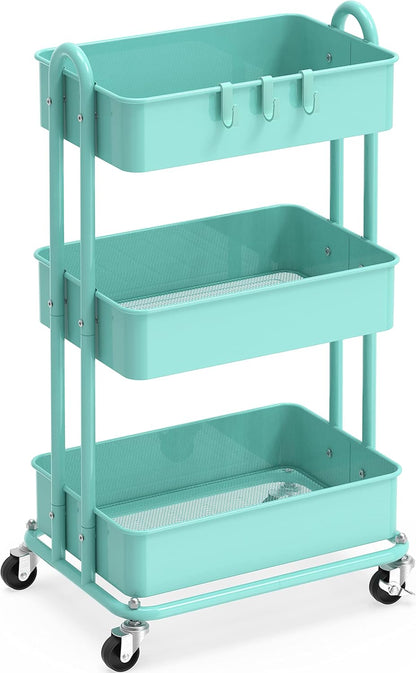 Simple Houseware 3-Tier Heavy Duty Metal Utility Rolling Cart, White