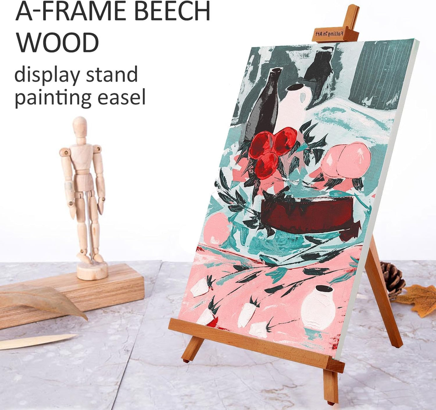 Falling in Art Beechwood 25" Tabletop Easel Display Stand for Painting - Holding Canvas Up to 22 1/2 Inches High, A-Frame Artist Tripod with Rubber Feet, Portable Photo and Sign Holder