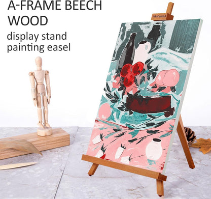 Falling in Art Beechwood 25" Tabletop Easel Display Stand for Painting - Holding Canvas Up to 22 1/2 Inches High, A-Frame Artist Tripod with Rubber Feet, Portable Photo and Sign Holder