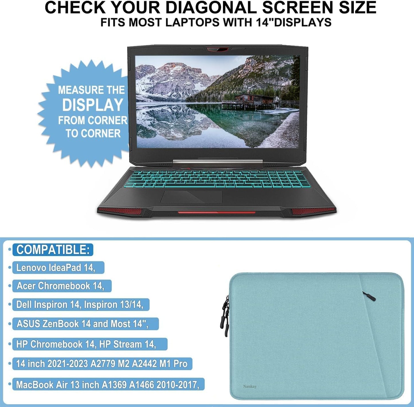 Laptop Sleeve Case 13.3 inch, Shockproof Protective Computer Cover with Accessories Pocket, Portable Laptop Bag Compatible with MacBook Air/Pro 13-13.3 inch, Compatible for MacBook Pro 14 inch, Black | Shockproof
