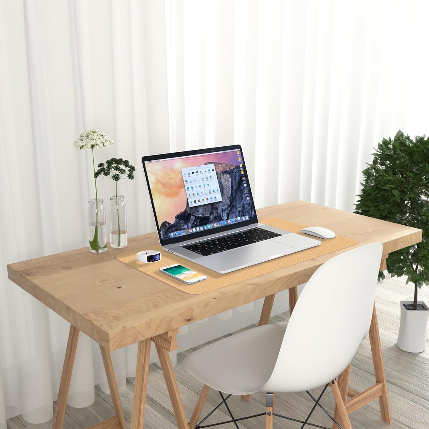 Hsurbtra Desk Pad, 23.6" x 13.8" PU Leather Desk Mat, M Extended Mouse Pad, Waterproof Desktop Blotter Protector, Non-Slip Ultra Thin Small Laptop Keyboard Writing Mat for Office Home, Pink