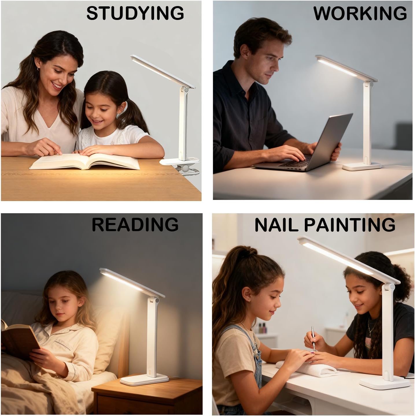 LED Desk Lamp Dimmable Table Lamp Reading Lamp with Changeable Clip & Base, 3 Brightness Dimmable Small Desk Lamp for Office Home, Desk Clip on Lamp for Bed Headboard, LED Desk Light Strip