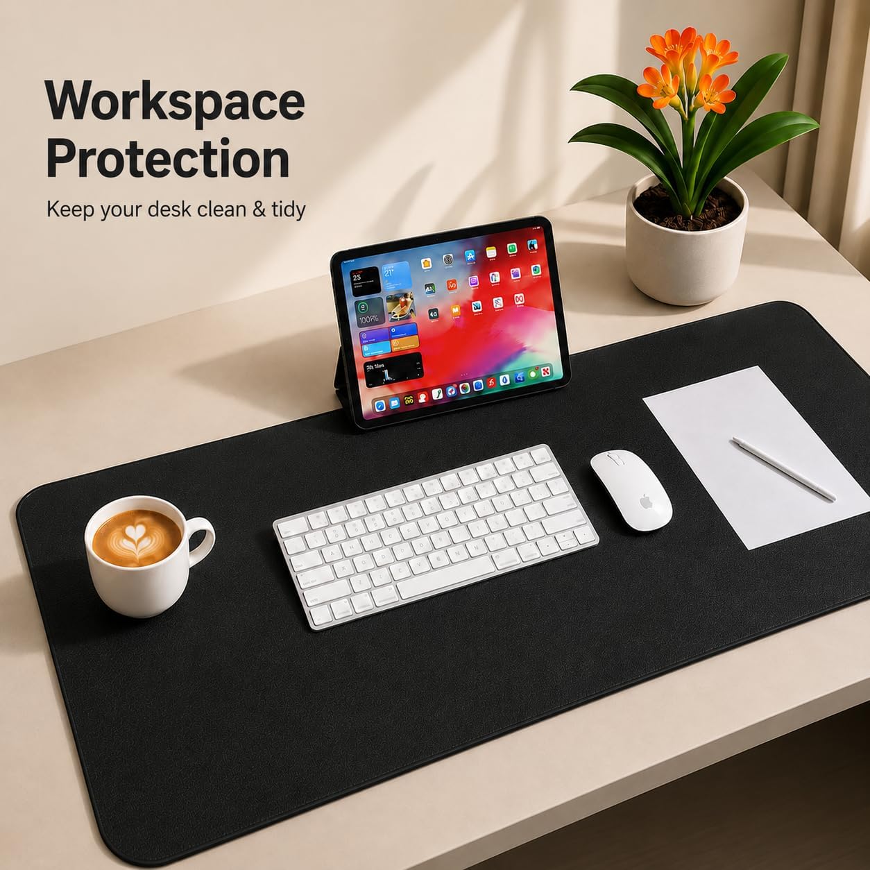 AFIING Large Desk Mat 47" x 17", Dual-Sided Natural Cork & PU Leather Desk Pad, Non-Slip Waterproof Mouse Pad for Office, Home & Gaming, Black