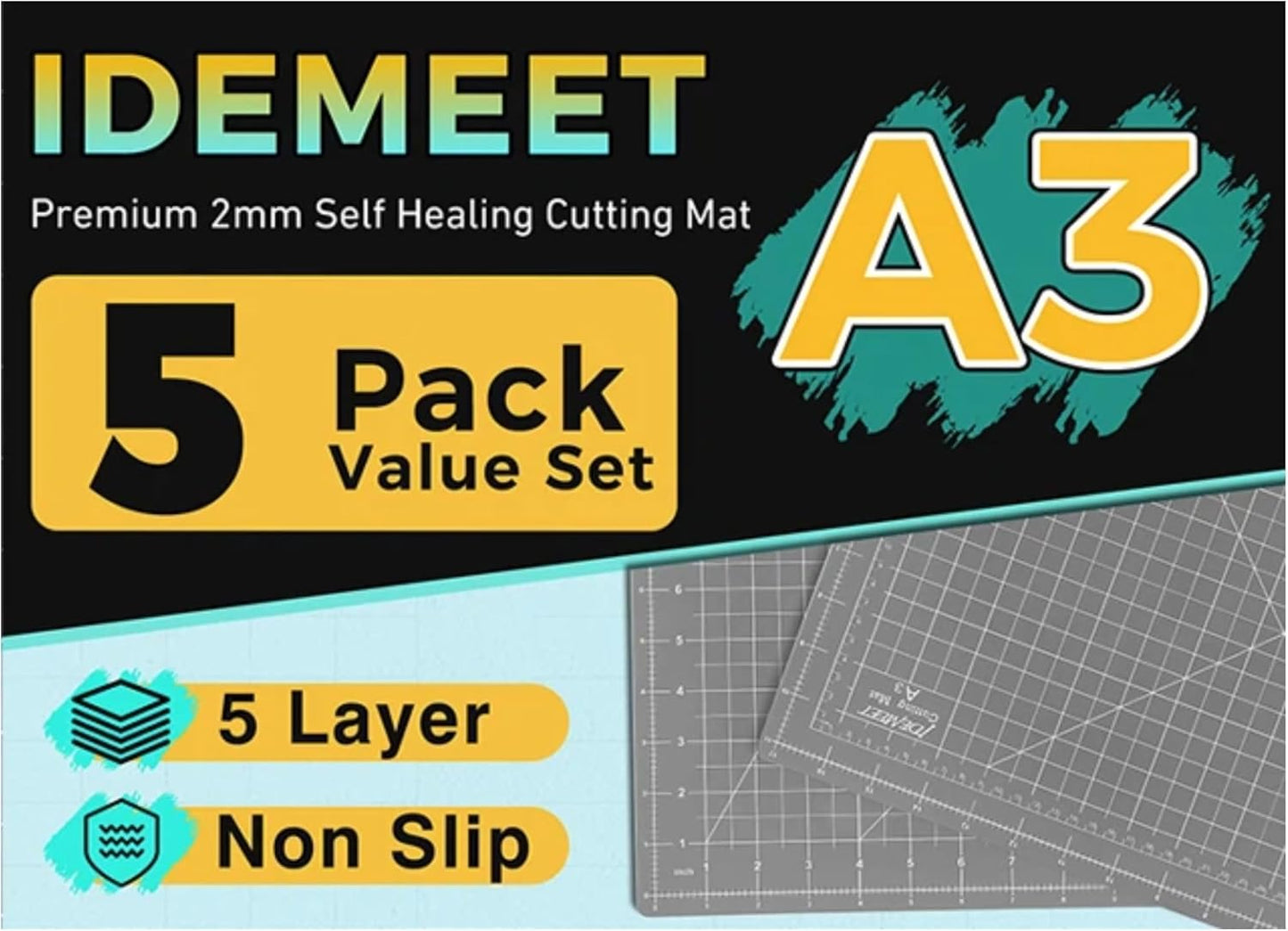 Premium Self Healing Cutting Mat 18'' x 12'', A3 Non-slip Sewing Mat for Quilting, 5-Ply Rotary Cutting Board Double-Sided for Crafts Cutting Fabric Scrapbooking Modeling Projects, Anthracite Gray
