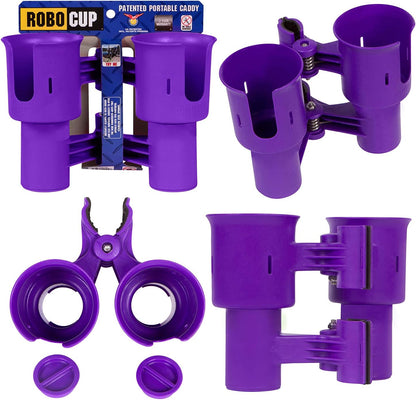 ROBOCUP, (White), Patented Clamp On Boat Cup Holder |Multifunction Dual Drink Caddy for Fishing Poles, Tools, Net, Gaff |Portable Storage for Boating, Beach, Umbrellas, Golf Carts, Strollers