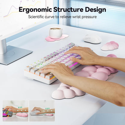 TECKNET Cloud Keyboard Wrist Rest Set, Cloud Wrist Rest with Non-Slip Base, PU Leather Wrist Pad for Keyboard with Ergonomic Memory Foam for Computer Laptop Office Gaming and Pain Relief, White