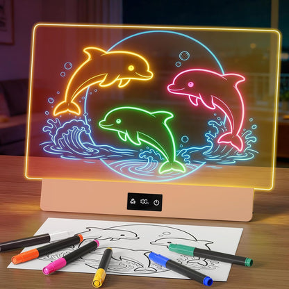 16" LED Drawing Board for Kids, USB-C Rechargeable Neon Glow Pad for Tracing & Creative Play,2000mAh Battery with 72h Runtime, Anti-Scratch 5H Acrylic Surface,7 Markers & A4 Tracing Paper Kit