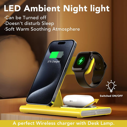 3 in 1 Foldable Charging Station for Apple Products,Wireless Charger for iPhone 17 16 15 14 13 12 Pro Max,Travel Dock Adapter&Light for iWatch Series 11 10 9 Ultra 3/2 SE 3/2,for AirPods 4 3 2 Pro 3/2