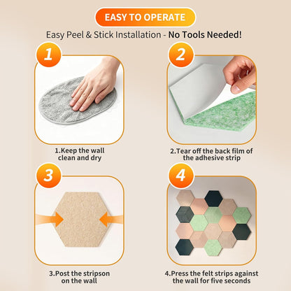 FOCHIER F 10PCS Hexagon Cork Boards for Walls Decor,12"*10.2" Felt Bulletin Board Tiles Sets for Home Office Class Kitchen with 50 Push Pins,Self Adhesive DIY Pin Board for Photos Memos