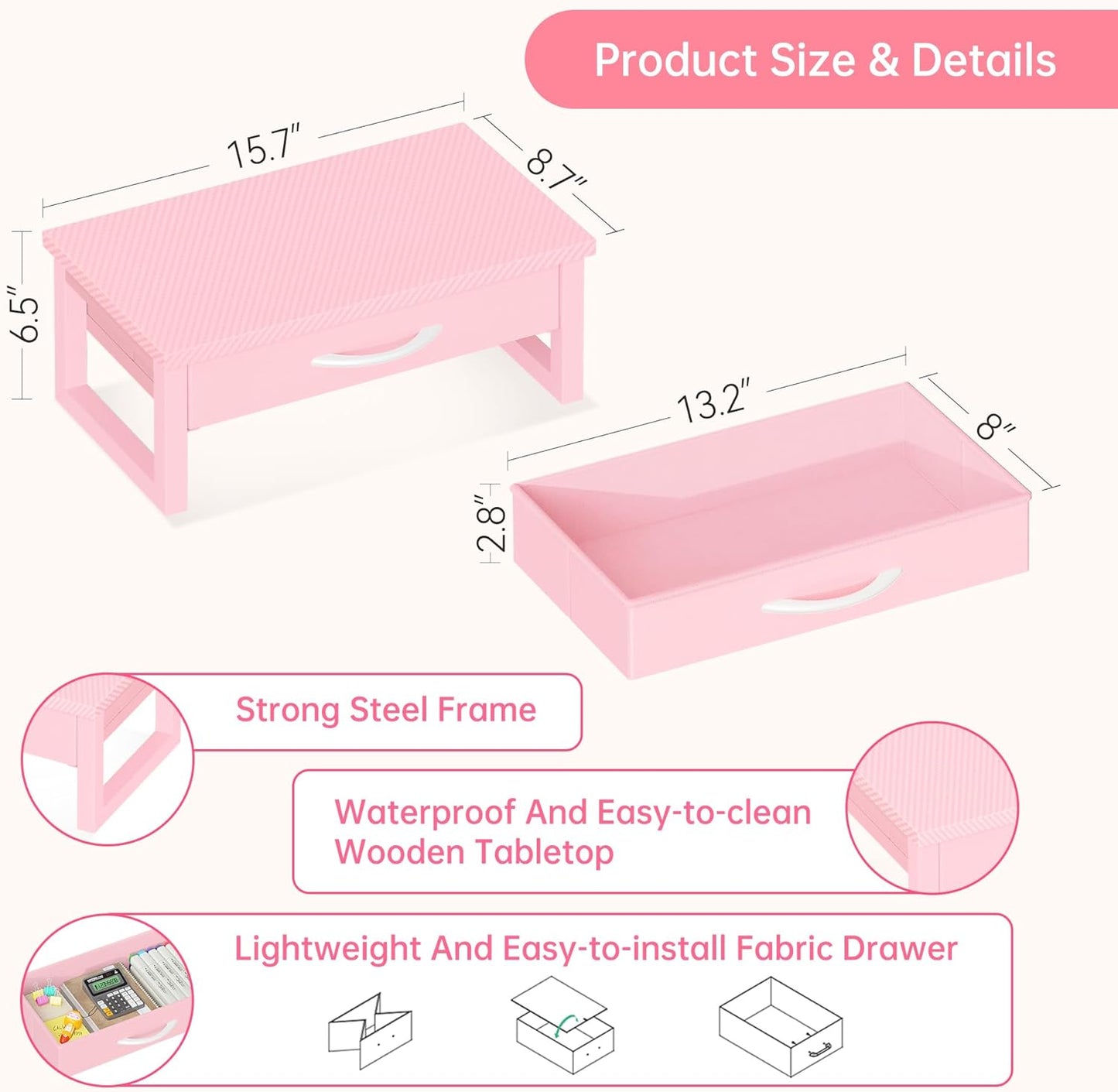 Computer Monitor Stand Riser, Desk Organizers and Accessories with Drawer, 2-Tier Laptop Stand for Desk, Office Organizer Storage, Wood