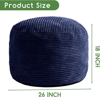 HIGOGOGO Round Stuffed Pouf Ottoman, Corduroy Poufs with Foam Chunk Filling, Furry and Fluffy Pouf Foot Stool Storage Ottoman, 20 X 15 Floor Poufs Foot Rest for Living Room, Dark Grey