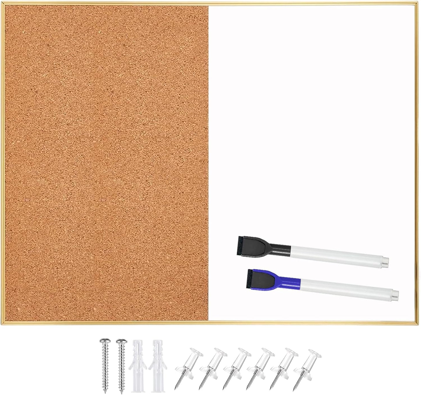 Okydoky Cork Board White Board Combo, Small Size 10.6" x 14.6" Magnetic Dry Erase Board/Bulletin Combination Board, Gold Aluminum Frame, for Home, Office, School(ZHBB-Gold-2737)