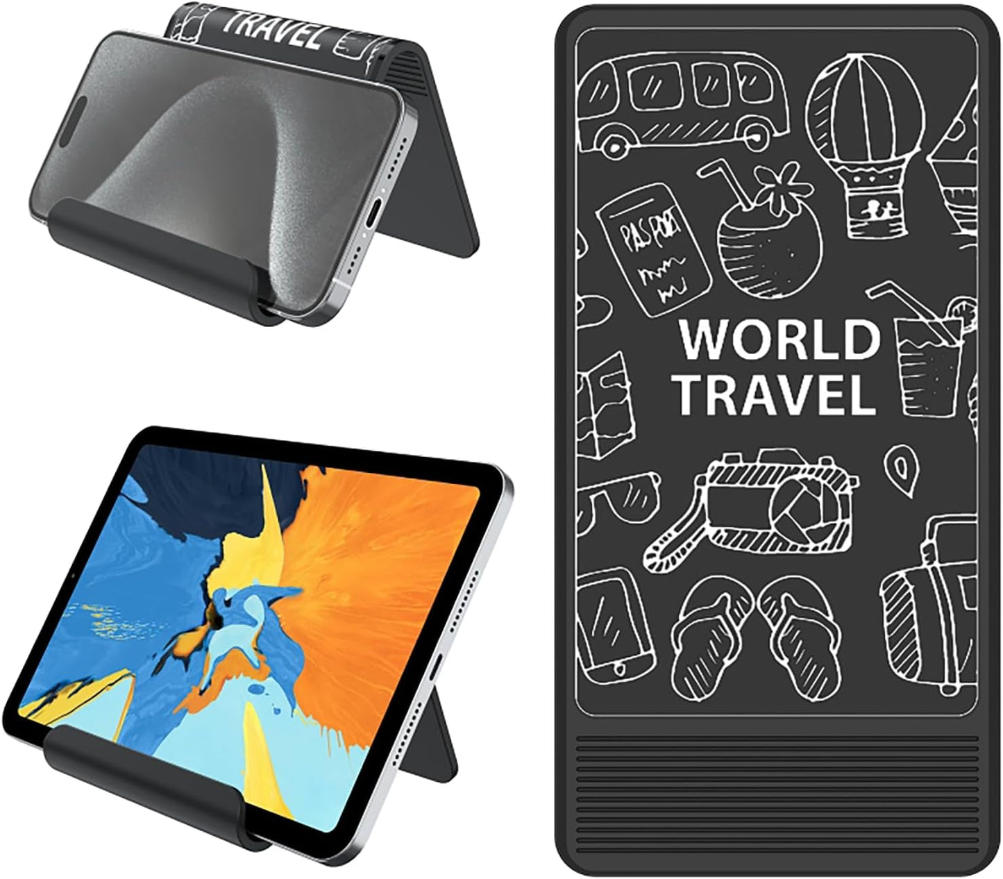 Airplane Phone Holder Mount, Travel Essentials Flexible Phone Holder, Airplane Tablet Holder for Flying, Desk, Compatible with iPhone, Smartphone, Tablet (Black Silk Screen)