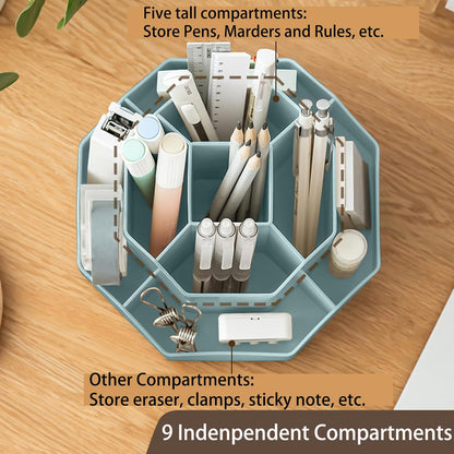 Rotating Desk Organizer, 360° Rotating Pencil Pen Holder for Desk, Desk Organizers and Accessories with 11 Slots Pencil Organizer, Art Supply Storage Box Caddy for Office (Beige)