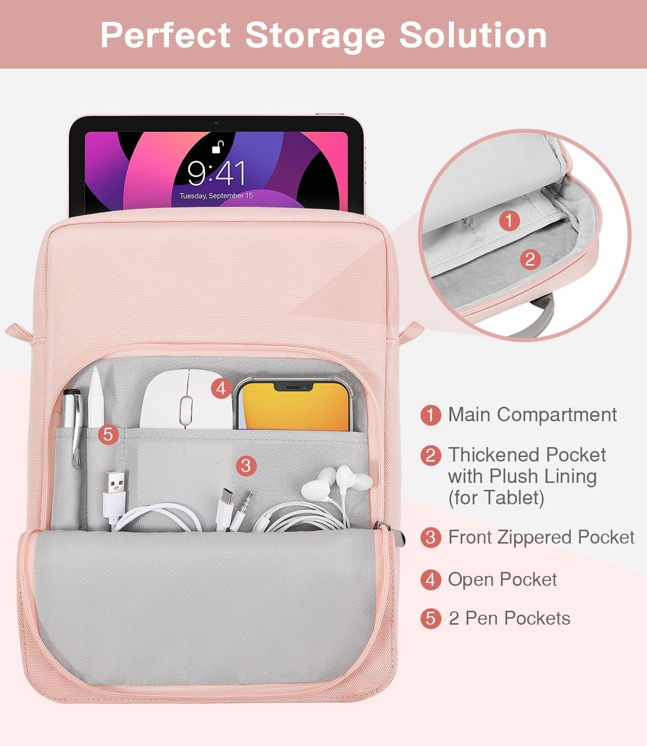 MoKo 13 Inch Tablet Sleeve Bag, Fits with 13 Inch New iPad Pro M5 & Air M4/M3, iPad Pro 12.9 M2&M1,Surface Laptop Go 12.4,Galaxy Tab S8+/S9+ 12.4,Handle Carrying Case with Shoulder Strap,Black &Gray
