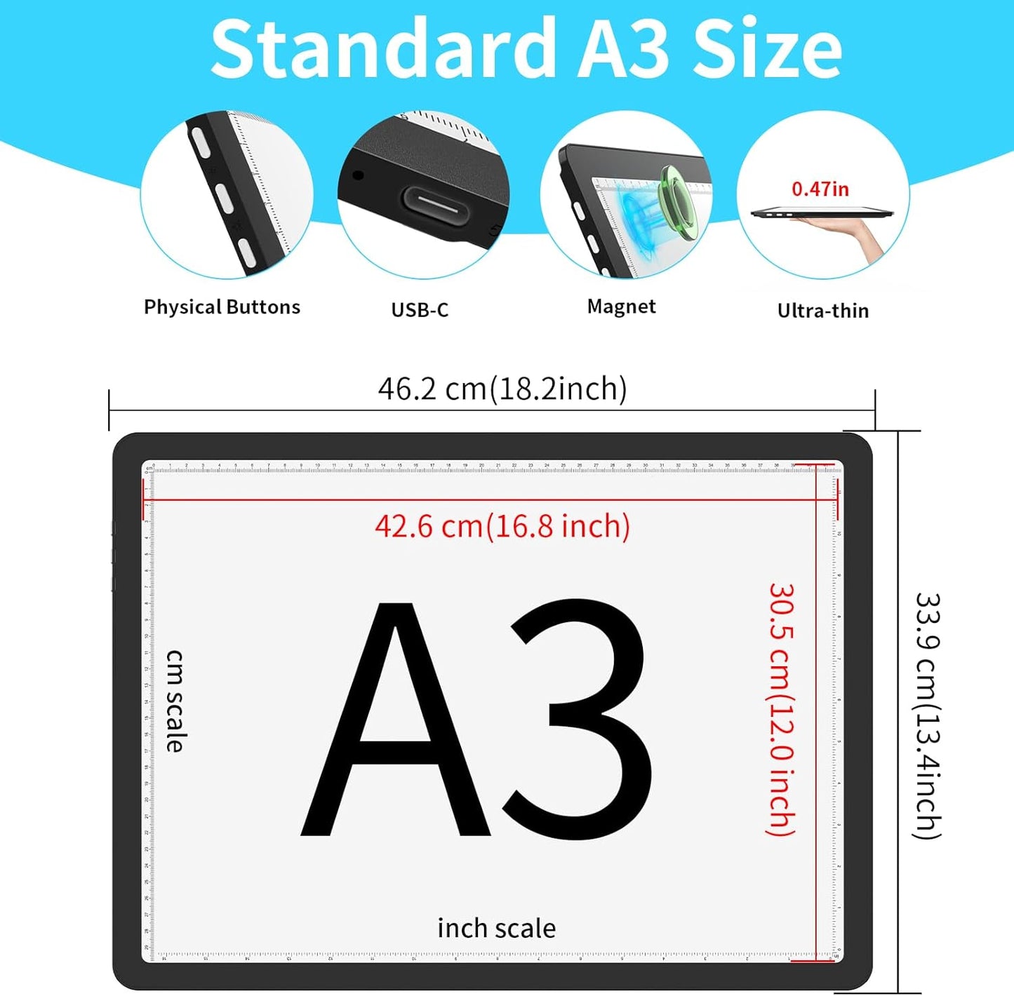 Phylosal Rechargeable A4 LED Light Pad with Built-in Stand, Magnetic Tracing Light Box for Drawing, Diamond Art Light Board with Side Button, Super Bright Light Table for Diamond Painting, Sketching