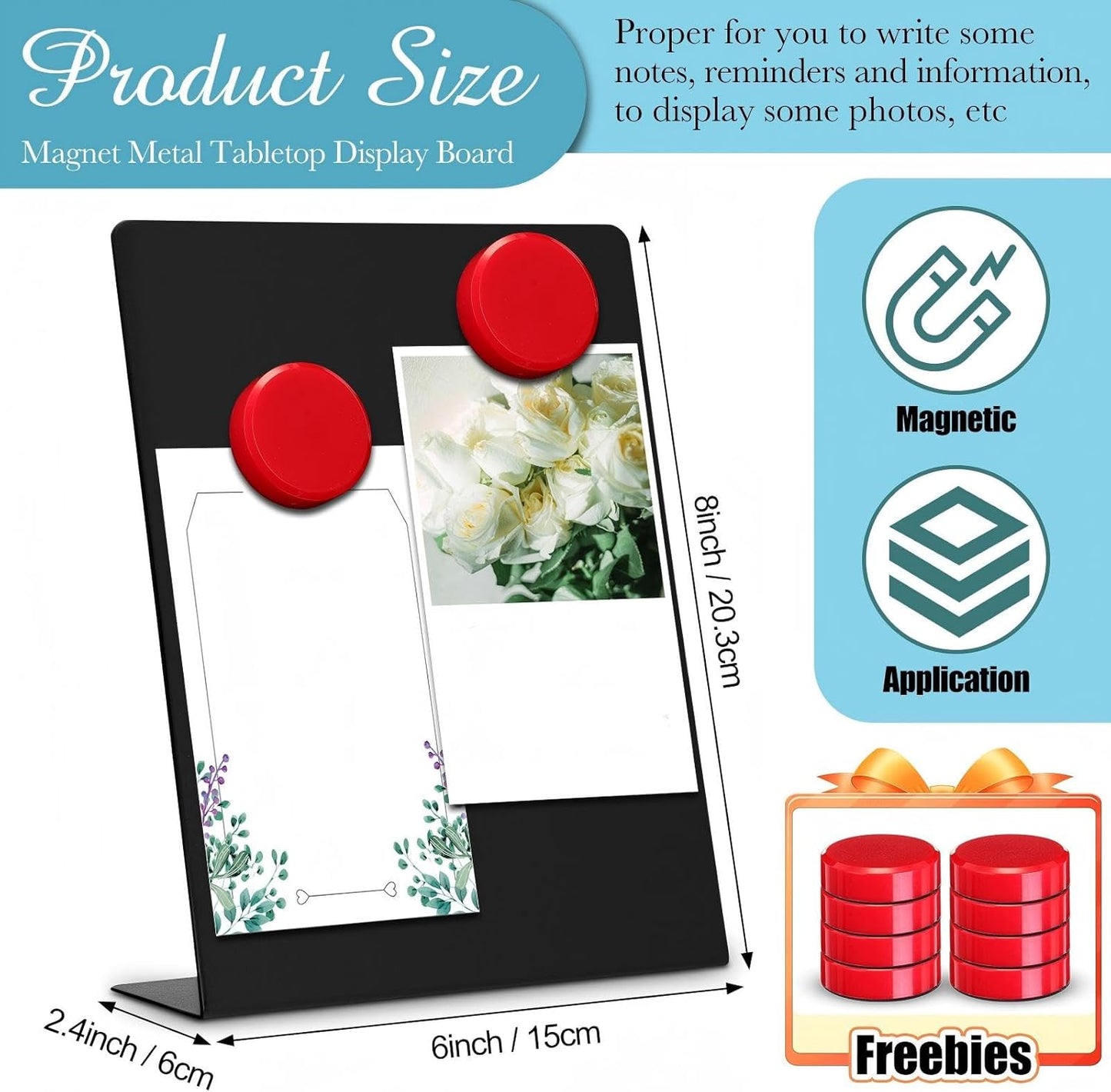 Fainne 2 Pcs Magnetic Bulletin Board with Easel Stand Mini Magnet Metal Tabletop Memo Display Board for Back to School Menu Table Office Supplies (Black,11 x 8.5 Inches)