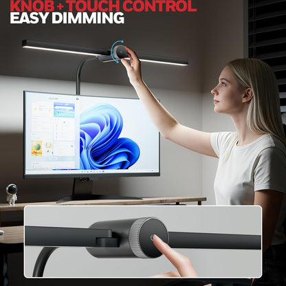 Honeywell Led Desk Lamp with Clamp - HJ4 Sunturalux™, Flexible Dual‑Head Clip‑On Gooseneck Desk Lamps for Home Office, 4 Color Temperature Modes, Stepless Dimming Eye Caring Computer Light, Black