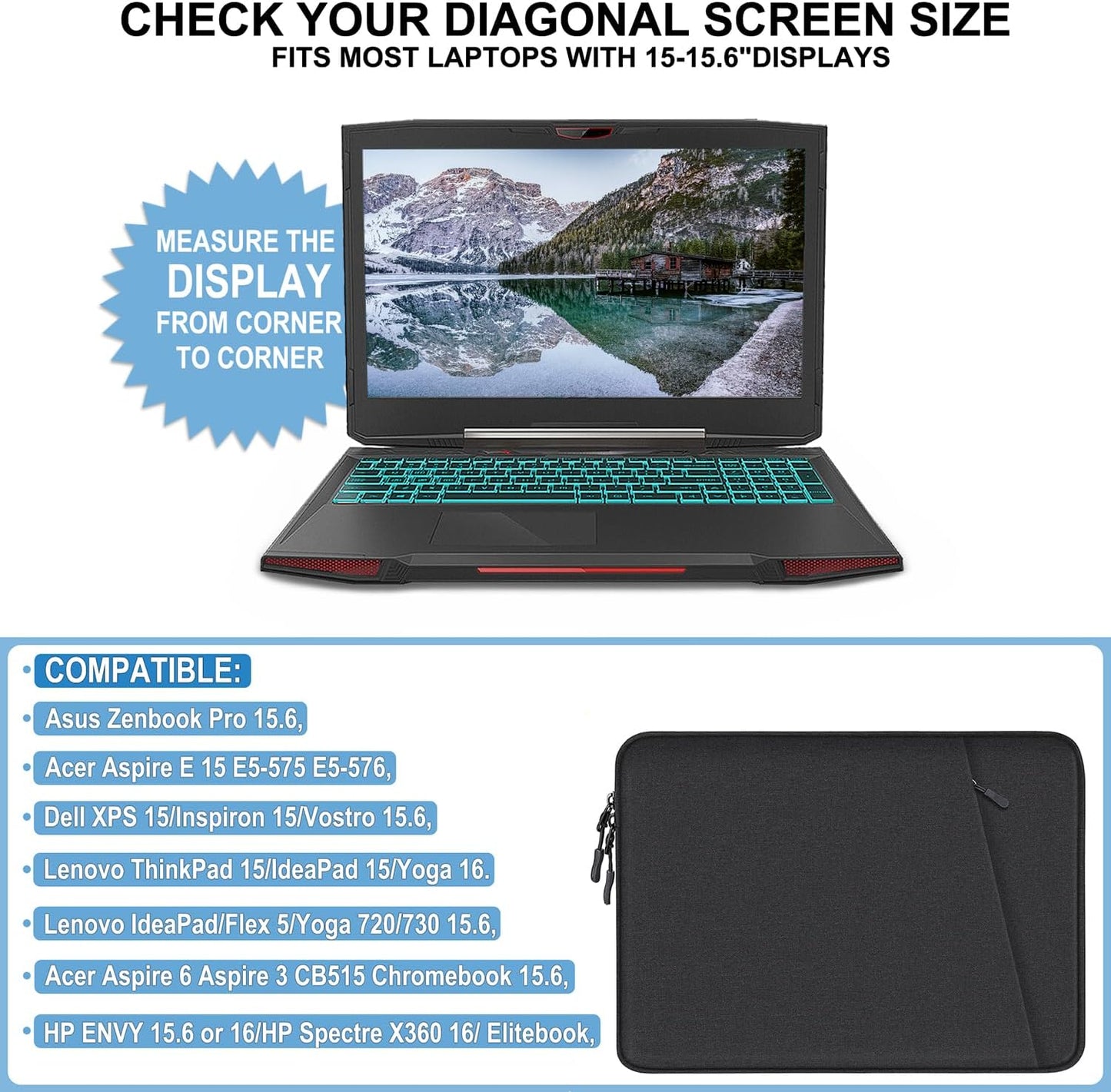Laptop Sleeve Case 13.3 inch, Shockproof Protective Computer Cover with Accessories Pocket, Portable Laptop Bag Compatible with MacBook Air/Pro 13-13.3 inch, Compatible for MacBook Pro 14 inch, Black | Shockproof