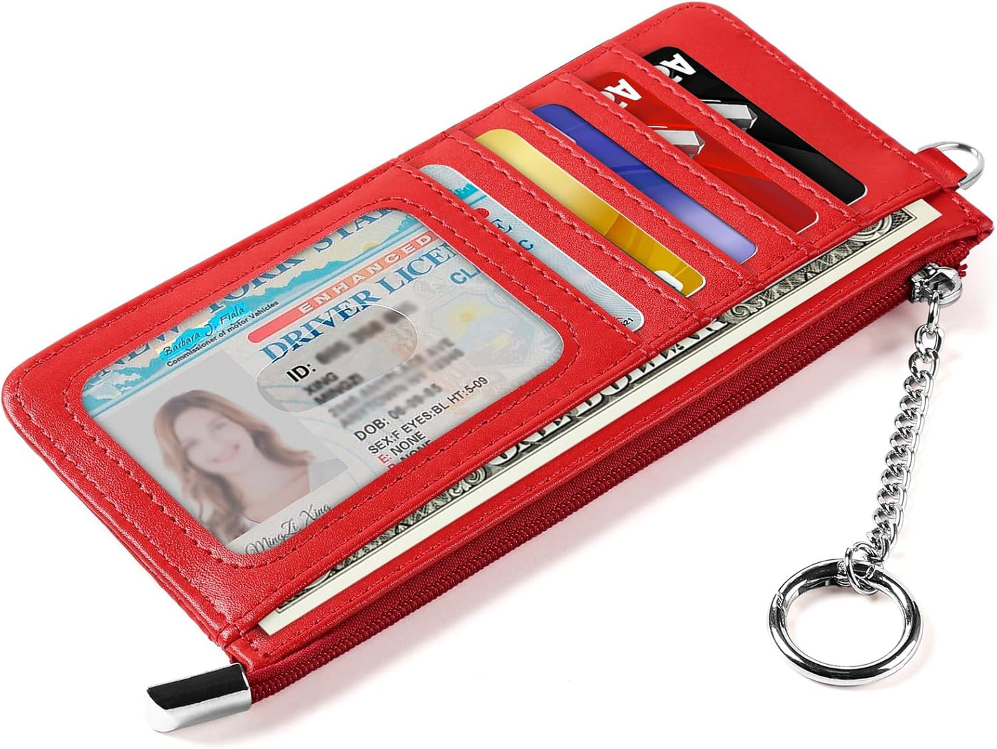 RFID Blocking Slim Credit Card Holder Wallet with Zipper Money Pocket & Keychain, Slim Airtag Wallet for Men Women