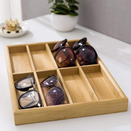 TANG SONG 1 Pack Bamboo Sunglasses Display Tray Eyewear Storage Case for Home or Office