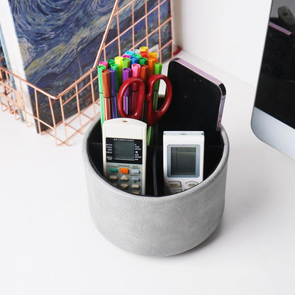 Round Leather Art Supply Organizer,Remote Control Holder,360 Degree Rotating,Multi-Functional Pencil Holder,4 Compartments Desktop Stationary Organizer(1-Fractal Flower) | Round - Colors C