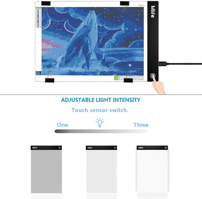 Mlife A2 LED Light Pad for Diamond Art Painting Light Board with 3 Brightness, Tracing Light Board with USB Cable & 4 Fasten Clips for Sketching, Animation, Drawing, Diamond Art Painting Supplies