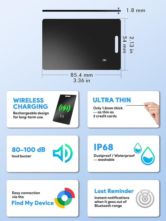Wallet Tracker Card, Air Tracker Tags for Android - Work with Google‘s Find Hub App, Slim Bluetooth Tracker Smart Card Wallet Finder, IP68 Waterproof, Item Locator for Luggage Tags, Passports, Purse