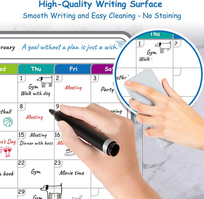 4-Pack Non-Magnetic Dry Erase Calendar Board Set – Monthly, Weekly, Daily, to-Do List Planner – Whiteboard for Stainless Steel Fridge, Wall, Glass, Door – Family, Office, Classroom Organizer