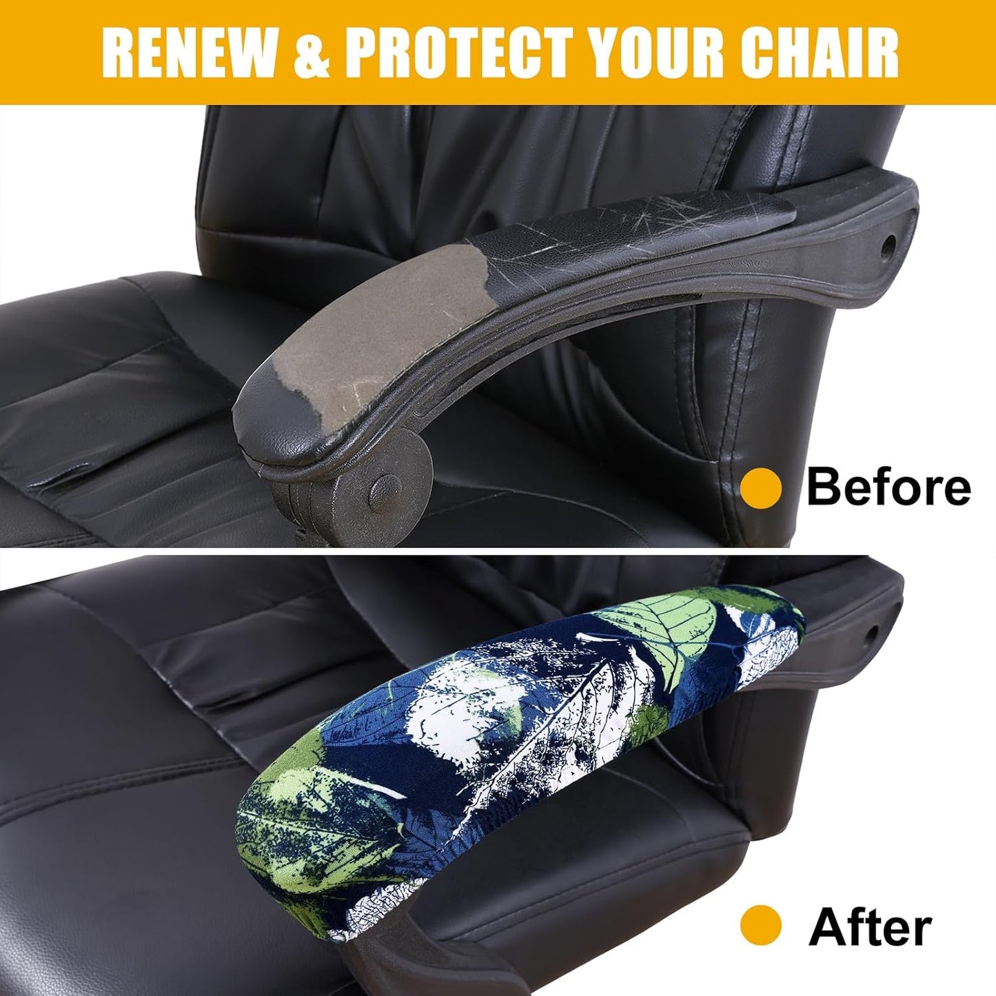 Smiry Stretch Printed Office Chair Armrest Covers, 2 Pcs Soft Fit Removable Washable Computer Desk Chair Arm Covers Protector, Black