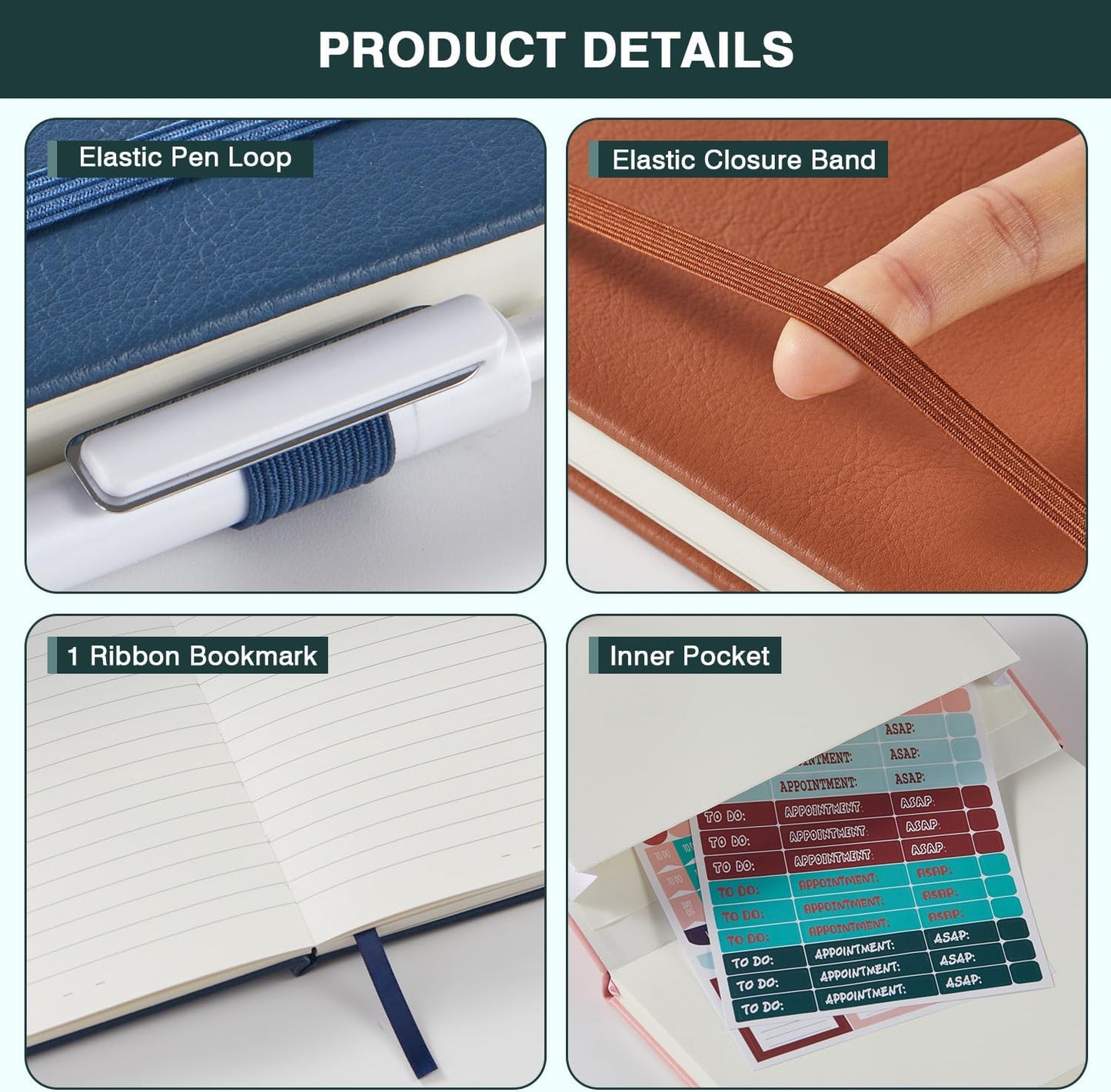 NIRMIRO 3 Pack Pocket Notebook Journals, Small Notepad Notebooks for Note Taking, A6 Mini Note pads with Pen Holder, 408 Lined Pages, 3.7" x 5.7", Black, Brown, Blue
