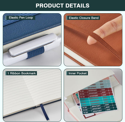 NIRMIRO 3 Pack Pocket Notebook Journals, Small Notepad Notebooks for Note Taking, A6 Mini Note pads with Pen Holder, 408 Lined Pages, 3.7" x 5.7", Black, Brown, Blue