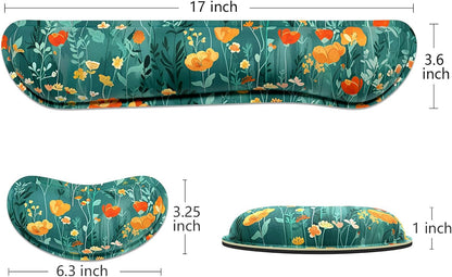 Dapesuom Enlarge Keyboard Wrist Rest, Memory Foam Wrist Cushion for Desk Mat Support, Cute Pain Relief Keyboard Mouse Pad Rests Set with Non-Slip Base for Gaming Laptop Office Computer, Elegant Flower