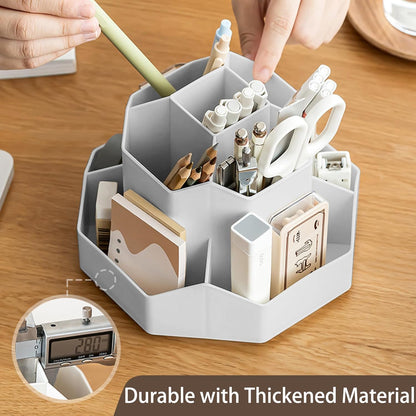 Rotating Desk Organizer, 360° Rotating Pencil Pen Holder for Desk, Desk Organizers and Accessories with 11 Slots Pencil Organizer, Art Supply Storage Box Caddy for Office (Beige)