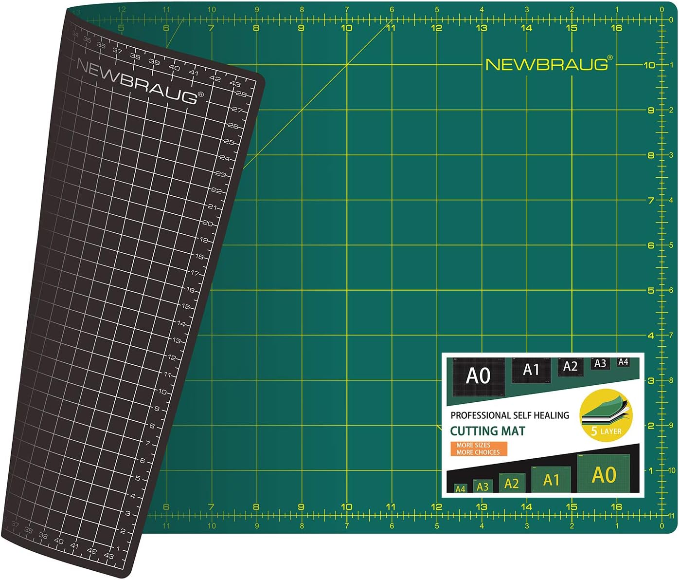 NEWBRAUG 18'' × 24'' Perfect Self Healing Cutting Mat, Non-Slip Gridded Rotary Cutting Board, Necessary for Quilting, Sewing, Craft, Fabric & Scrapbooking(Green/Black)…