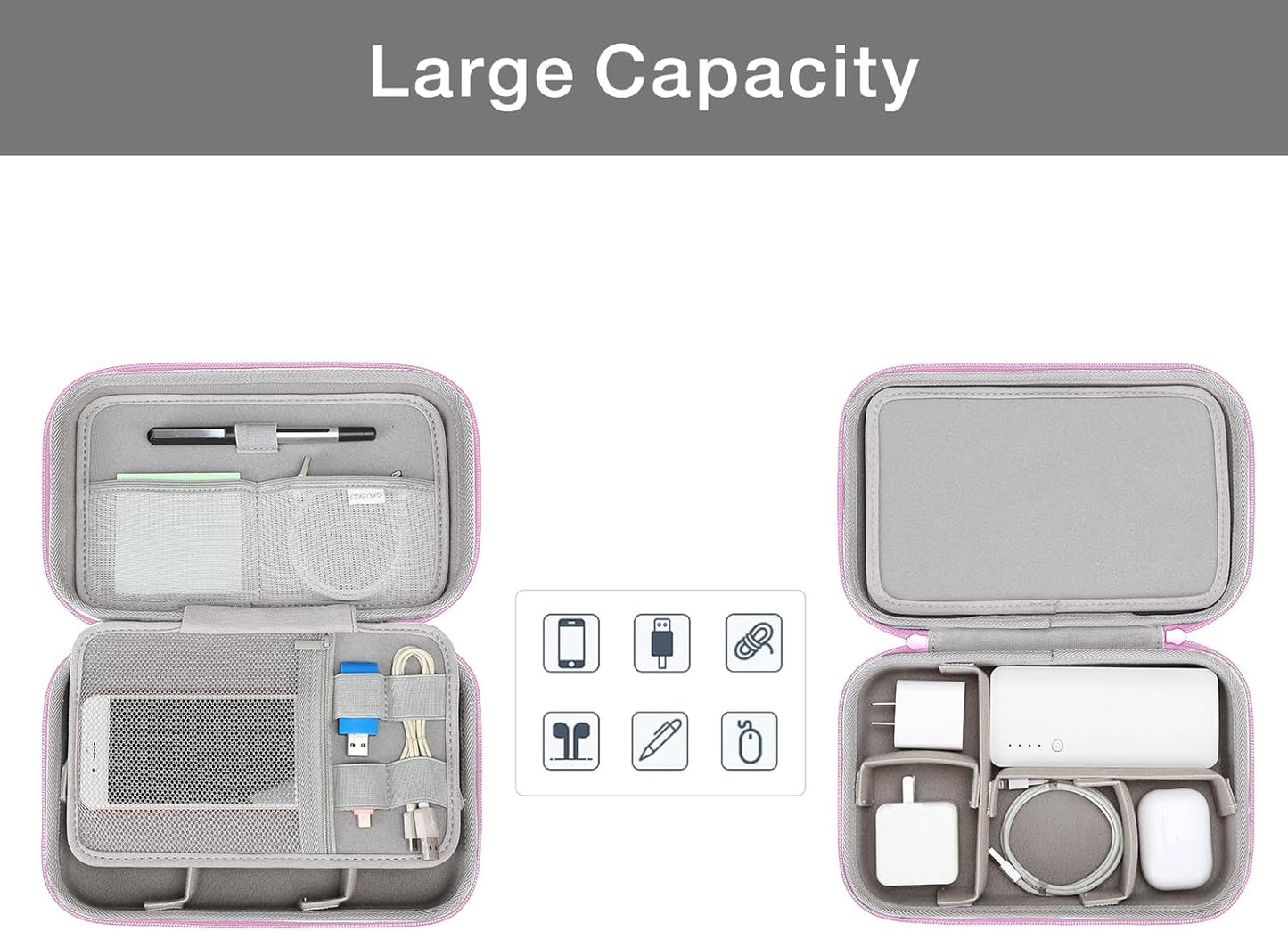 MOSISO Electronic Organizer Travel Case Compatible with MacBook Power Adapter, Compatible with Magic Mouse & Pencil, SD Card, USB Flash Disk with 4 Modular Insert & 2 Cable Tie & Snap Hook, Black