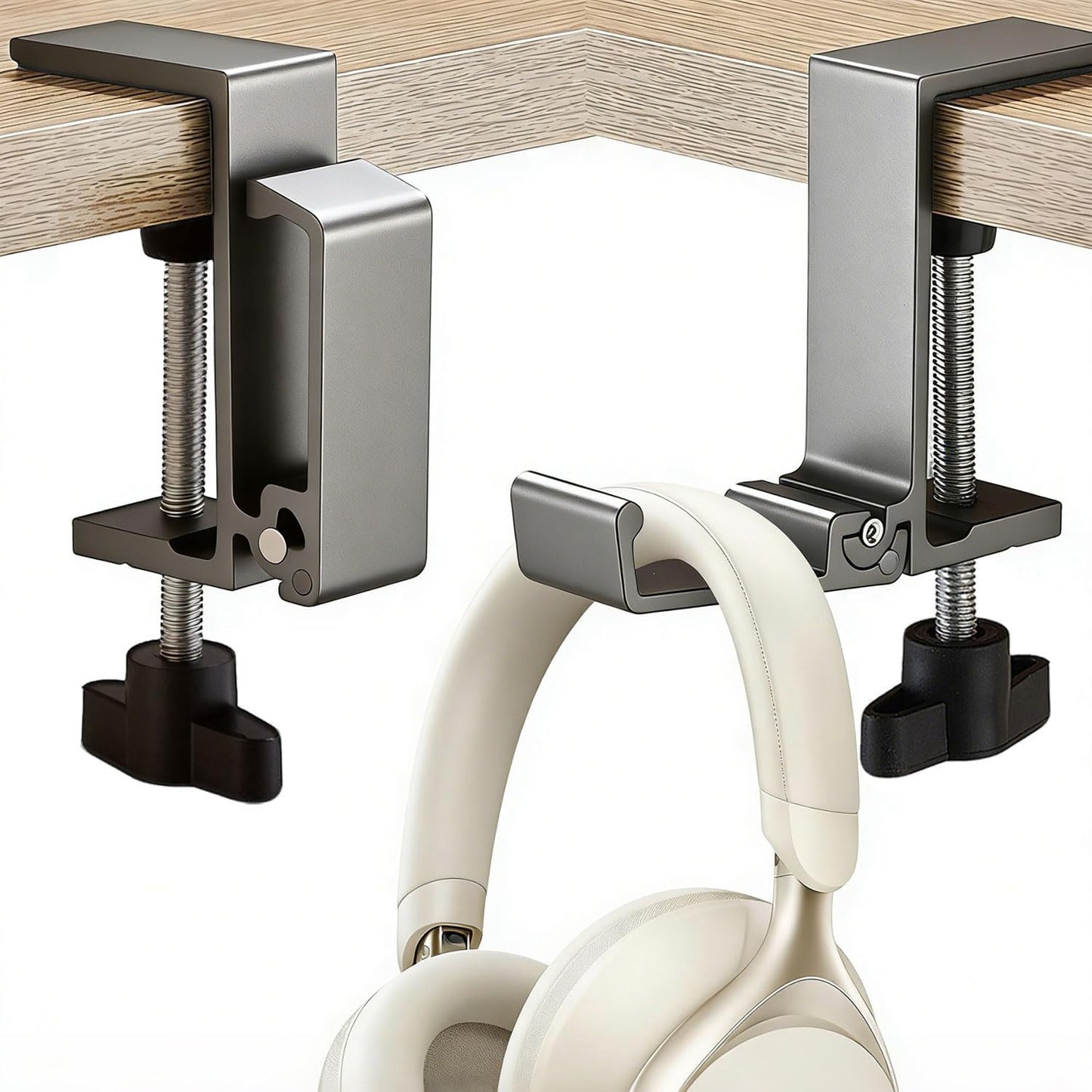 JAKO Headphone Stand for Desk, Aluminum Alloy Foldable Headphone Holder - Headset Stand Hook Mount, PC Gaming Headset Holder Under Desk Clamp for Office, Computer, Student Class Table, Handmade Table