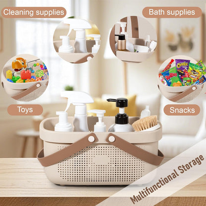 JiatuA Plastic Storage Basket with Handle Portable Shower Caddy Tote Organizer Basket Bin for Bathroom Kitchen Dorm Room Bedroom, Green