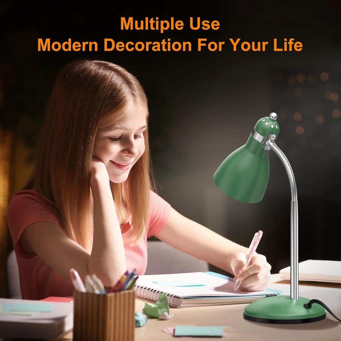 LEPOWER Metal Desk Lamp, Eye-Caring Table Lamp, Study Lamps with Flexible Goose Neck for Bedroom, Home Office (Matte Black)