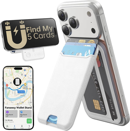 for MagSafe Wallet, Works with Apple Find My,5 Card Holder with Stand, Magnetic Phone Wallet Stand for iPhone 17/16/15/14/13/12 Pro Max Air Plus, RFID Blocking Vegan Leather,Black