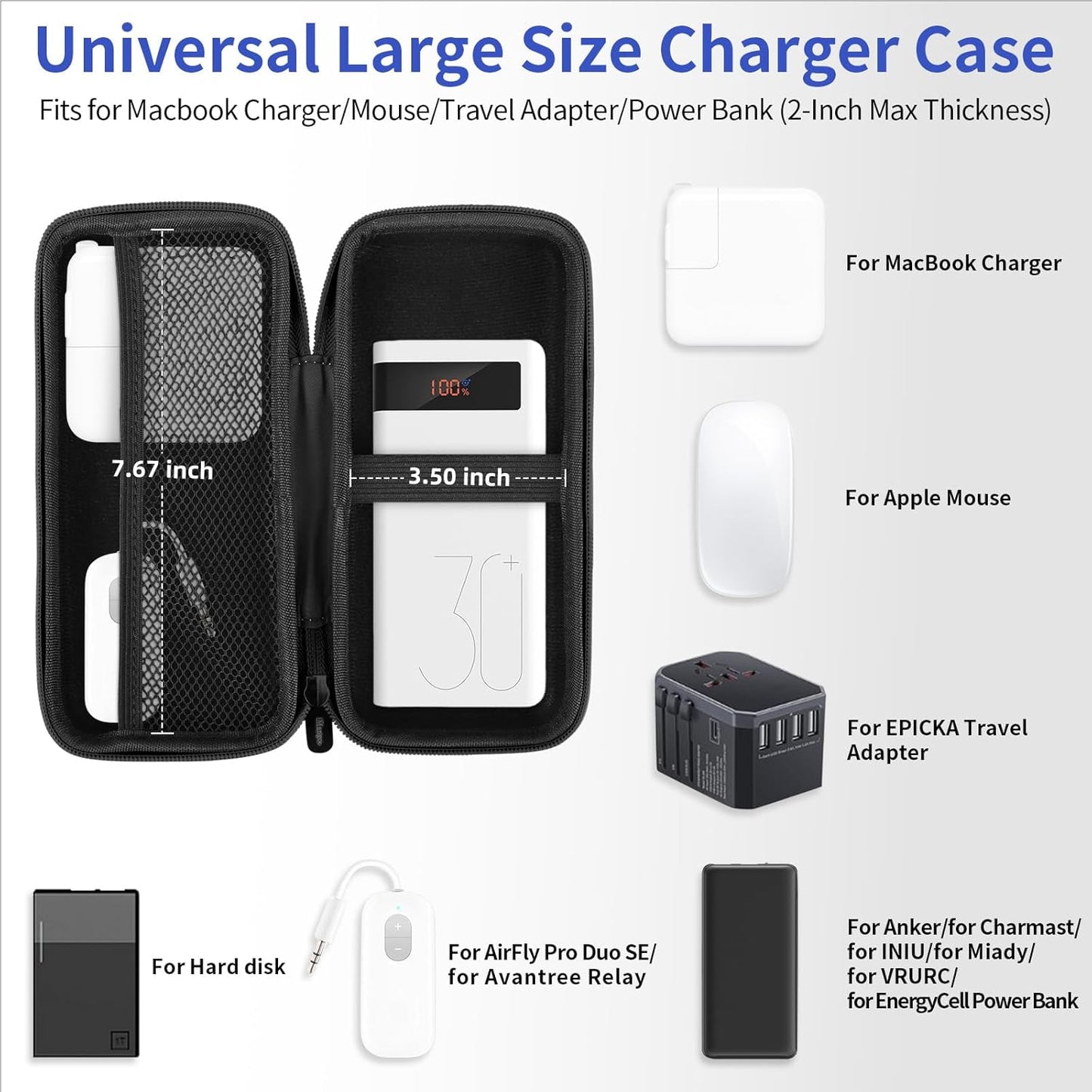 iMangoo Travel Essential Electronics Organizer Pouch Charger Case, Shockproof Dual Zipper Power Bank Cables Tech Accessories Purse, Men & Women Travel Must Have Storage Bag, 6.5x3.2x1 inch Rose Gold