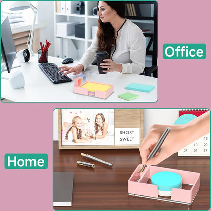 Sticky Note Holder, Glitter Pink Acrylic Notepad Holder 3x3 in Self-Stick Note Dispenser Office Desk Accessories, Memo Pad Holder Organizer for Classroom School Supplies