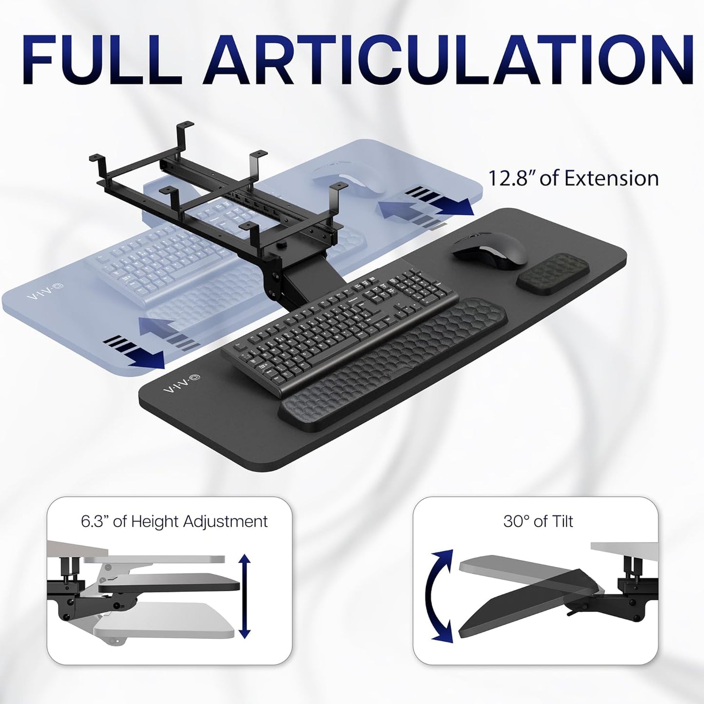 VIVO Premium Adjustable 27 x 11 inch Computer Keyboard and Mouse Platform Tray, Ergonomic Under Table Desk Mount Drawer with Padding, Black, MOUNT-KB27P-B